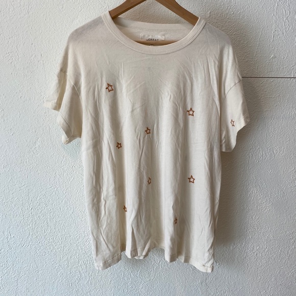 THE GREAT. Tops - The GREAT. The Boxy Crew In Washed White & Stars